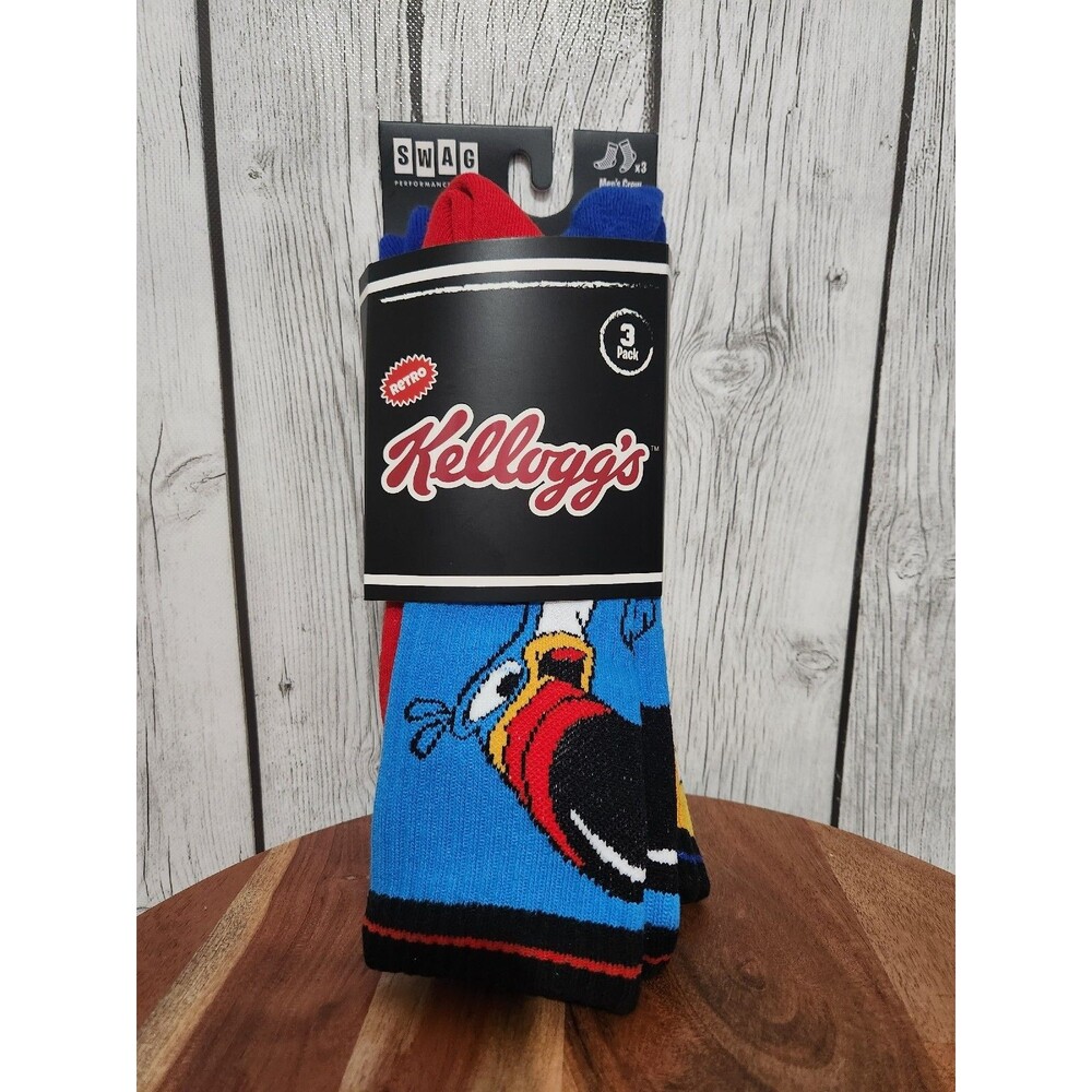 Swag Kelloggs Multicolor Mens Size 8-13 Novelty Performance Retro Crew Socks 3Pk